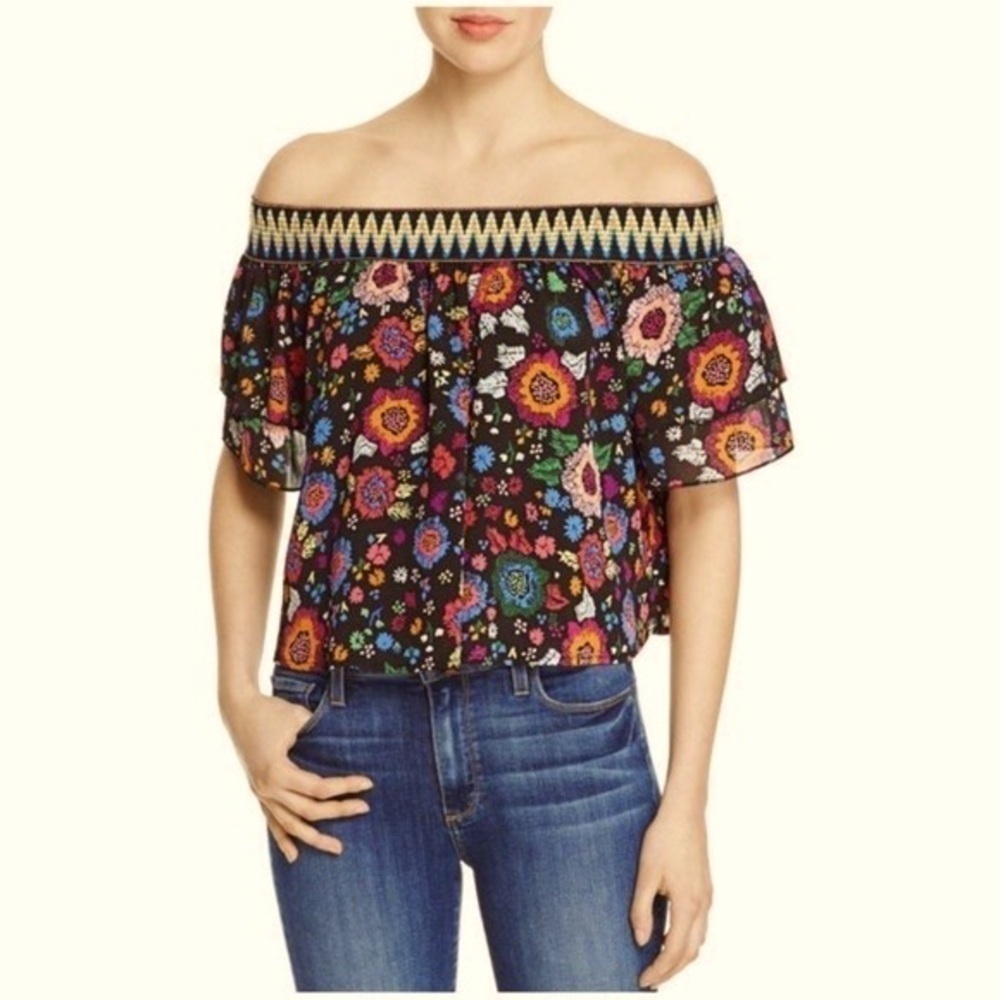 Guess Rhett Floral Top Off Shoulder Small